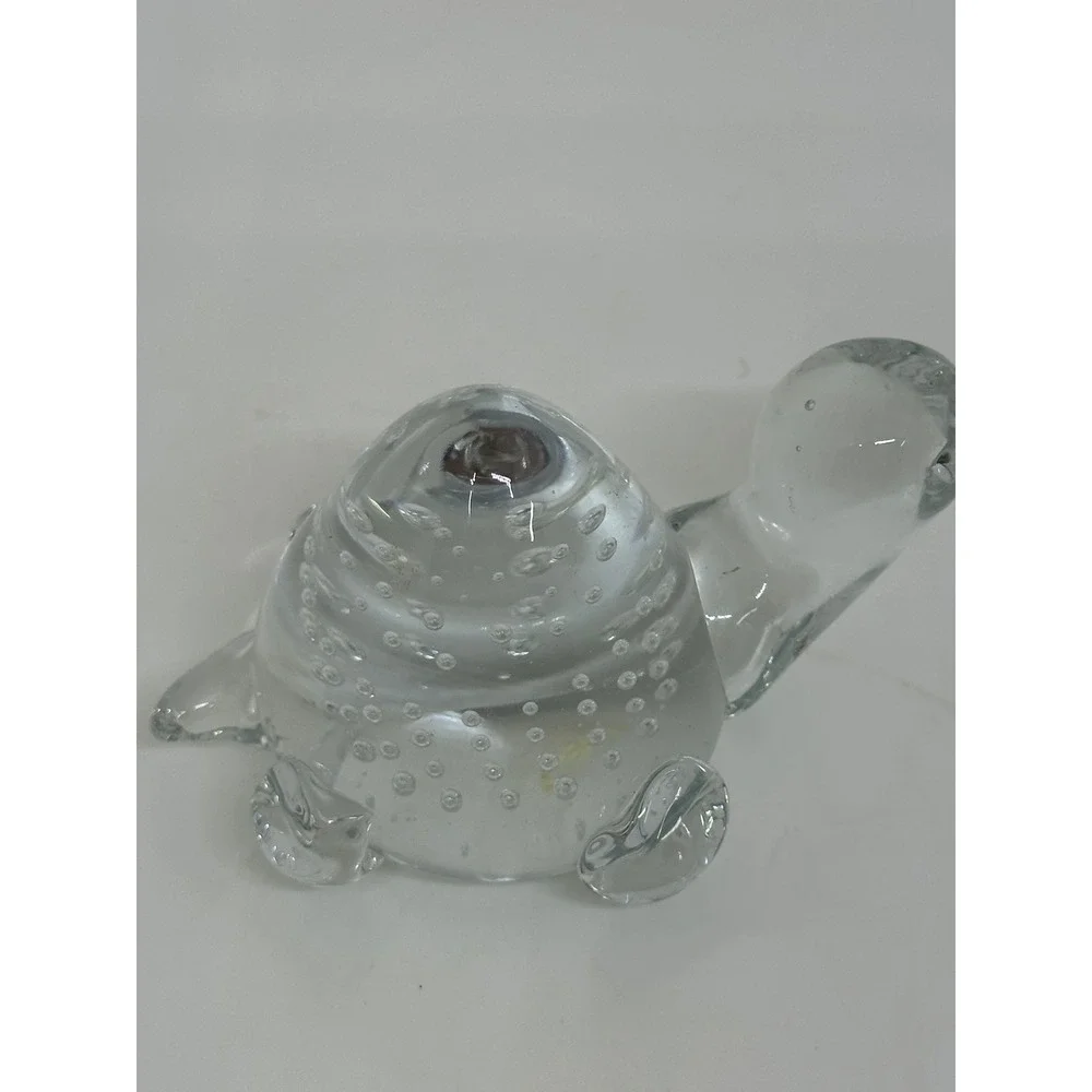 VTG Turtle Figurine‎ Paperweight Clear Hand Blown Glass Controlled Bubbles Art